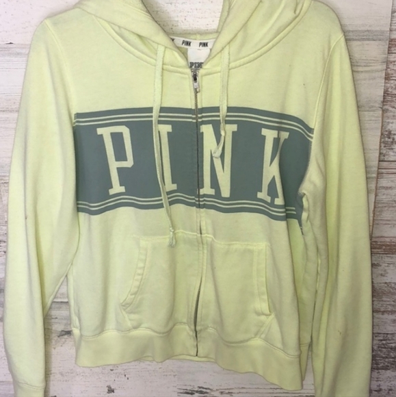 PINK VICTORIA’S SECRET zip-up hoodie green sweatshirt size large PINK hoodie - Picture 2 of 5